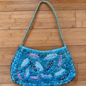 Handcrafted Turquoise Beaded Shoulder Bag
